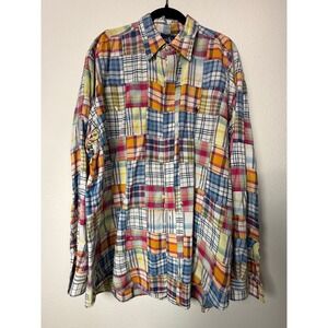 Ralph Lauren Mens XL Patchwork Madras Plaid Long Sleeve Button Down Shirt *flaws